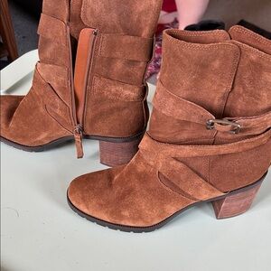 Clarks Tan Suede Heeled Boots